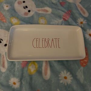 NEW RAE DUNN White Tray with Red 'Celebrate' Text